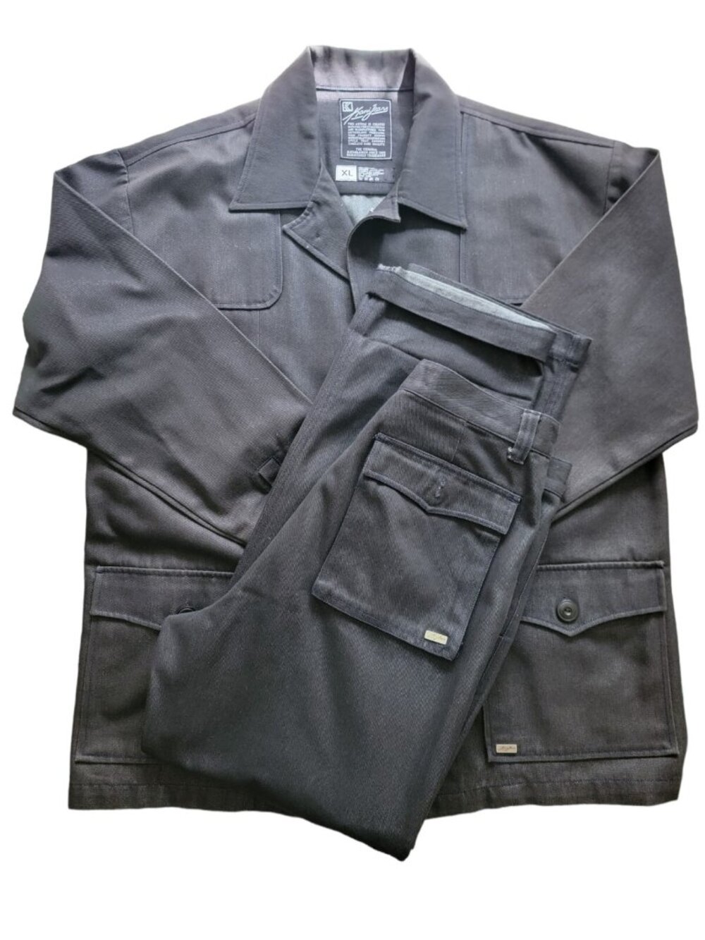 Vtg KARL KANI Black Denim Set Jacket & Jeans Size XL Size 36/34 RARE Y2K 2PAC